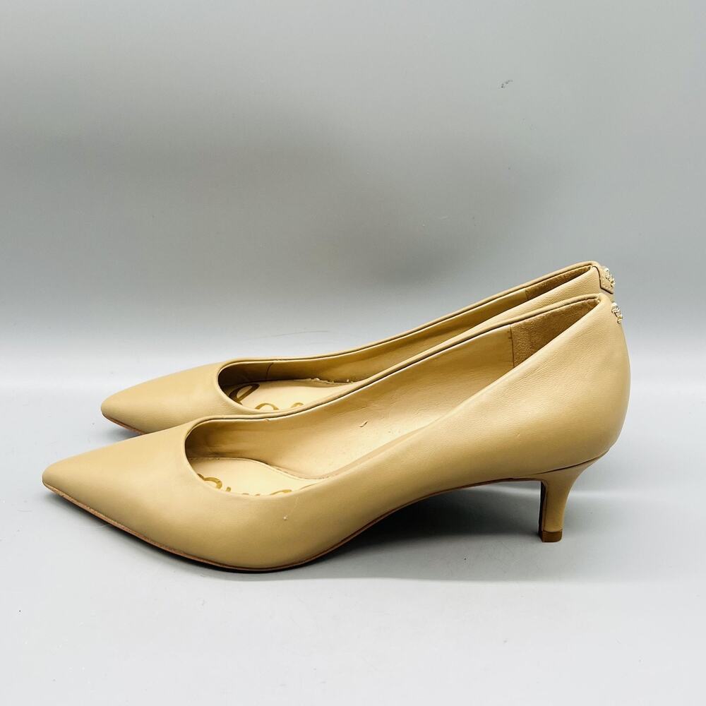 Sam Edelman Shoes Womens 8.5 Beige Leather Kitten Heel Dress Pumps Pointed Toe - Picture 4 of 10
